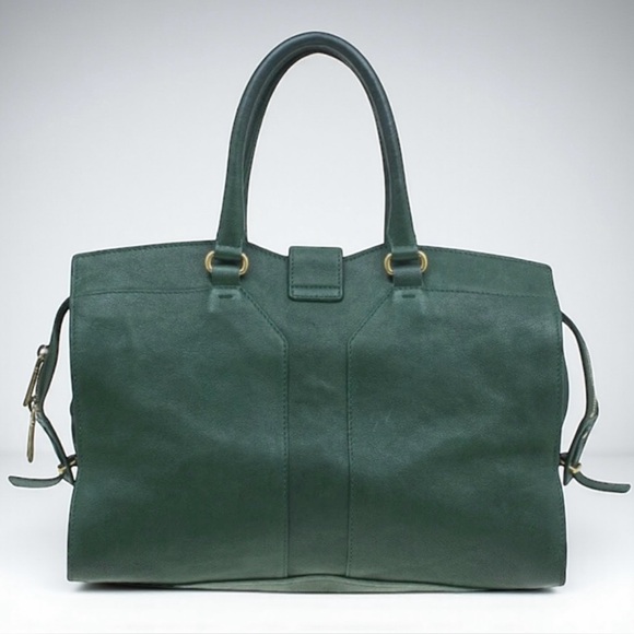 YSL Cabas Chyc Large Tote Green Leather Yves Saint Laurent Y Clasp Bag - Picture 6 of 15